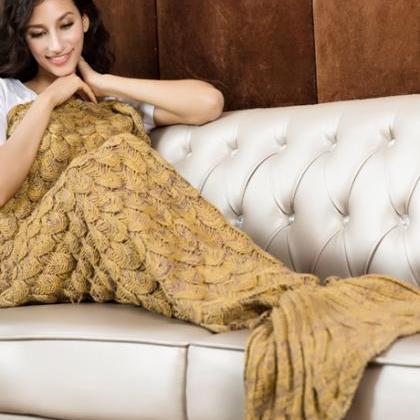 Knitted Yellow Mermaid Tail Blanket Crochet..