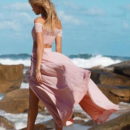 Off the Shoulder Two Piece Lace Short Sleeves Prom Dress Cocktail Party Dress OC105 main image 1