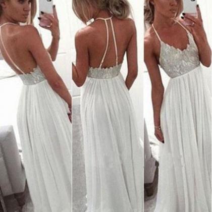 A Line Long Chiffon White Evening Gowns 2017..