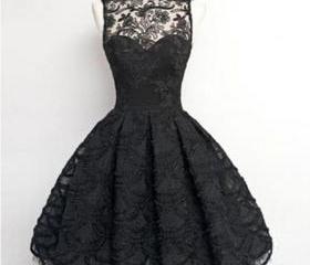 Gorgeous A-Line Bateau Black Ball Gown Tulle Lace Short Homecoming ...
