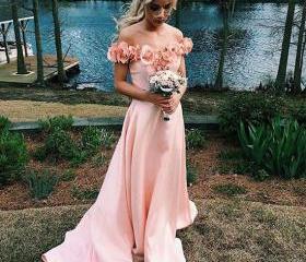 Fairytale A line Off The Shoulder Pink Sequin Beads Long Evening Dress Prom Dresses C1446