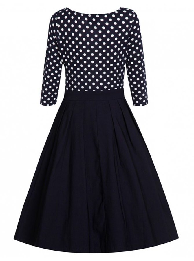 Black Long Sleeves Polka Dots Big Pendulum 50s Vintage Striped Dress on ...