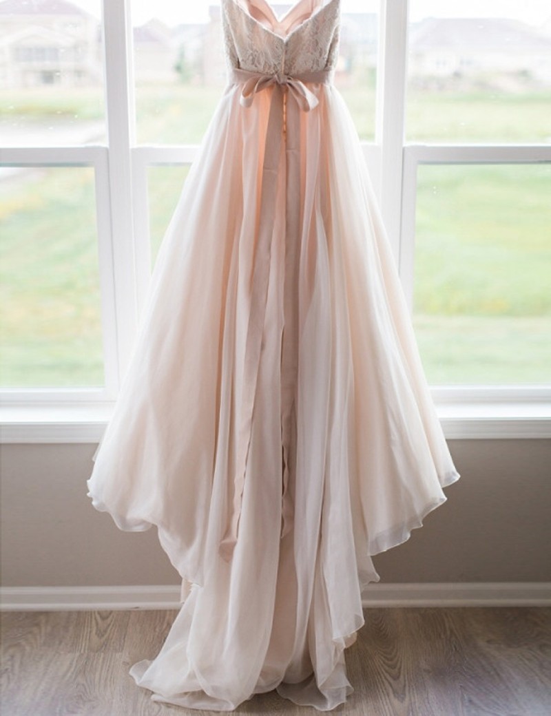 Pink Sweetheart Sleeveless Highlow Sash Prom Dress With Lace on Luulla