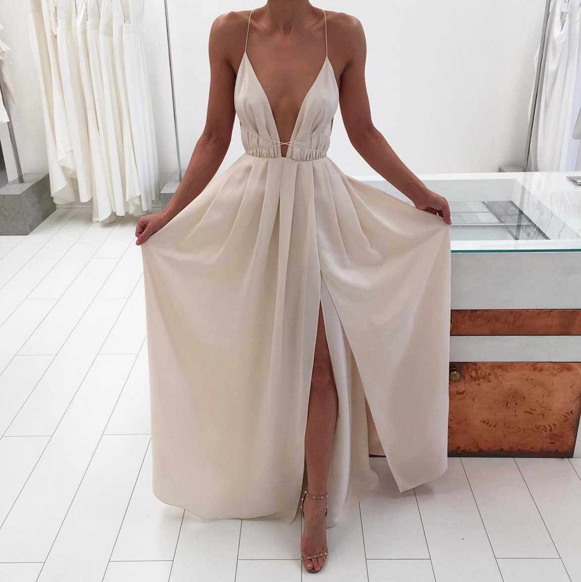 Sexy A-Line Deep V-Neck Backless Long Prom/Evening Dress For Teens on ...
