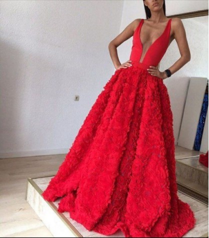 Gorgeous A-line V-neck Long Red Prom Dress Formal Evening Dress on Luulla