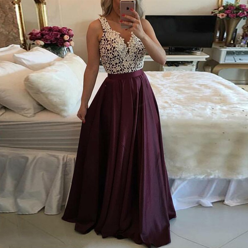 Selling A Line V Neck Burgundy Long Prom Dress With Appliques On Luulla 1595