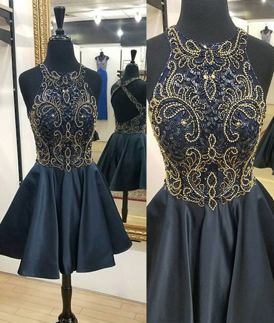 navy blue short gown
