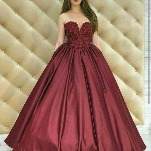 burgundy prom ball gown
