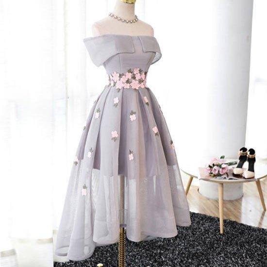 Elegant A-Line Off-Shoulder High-Low Gray Organza Prom/Bridesmaid Dress ...