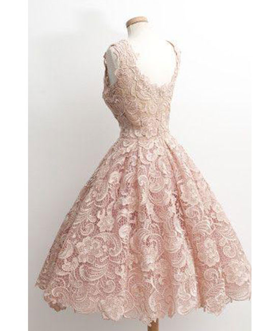 Gorgeous A-Line Light Pink Lace Vintage Short Homecoming/Prom Dress on ...