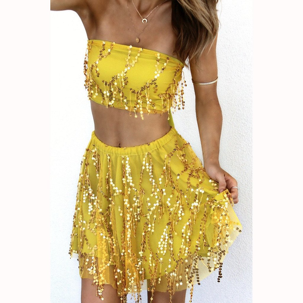 A-line Two Piece Halter Ivory Organza Short Mini Homecoming Dress, Beading Sequins main image 1