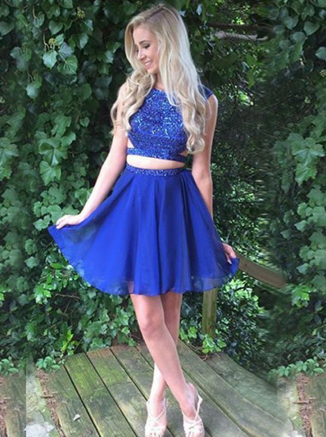 blue 2 piece homecoming dresses