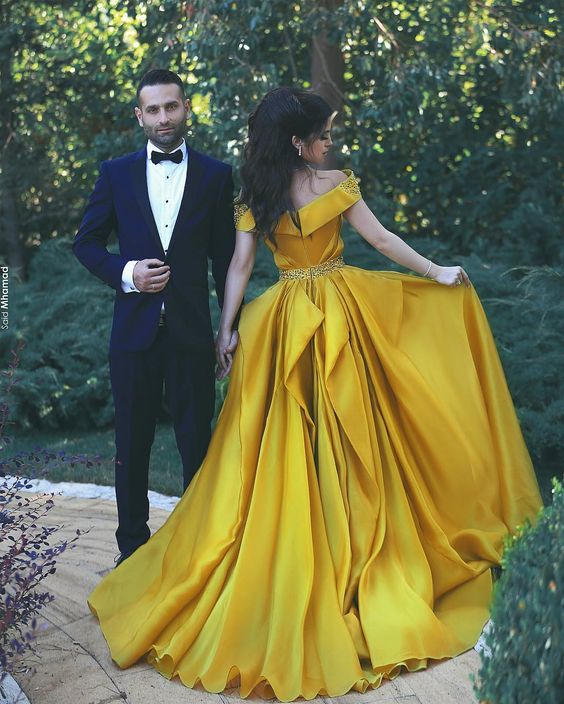 yellow floor length gown