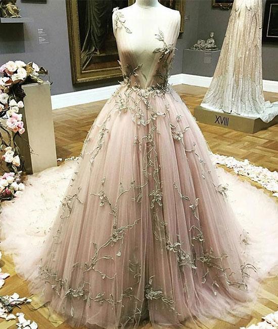 Stunning A-line Deep V-neck Tulle Starry Long Prom Dress main image 1