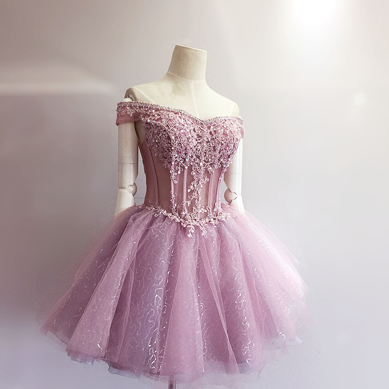 Cute Off The Shoulder Pink Birthday Outfits Short A Line Homecoming Dress